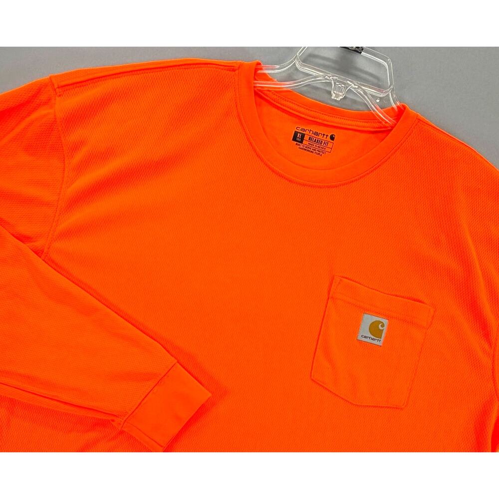 Carhartt Force Long Sleeve Pocket T Shirt Men's XL Orange Relaxed Fit Workwear
